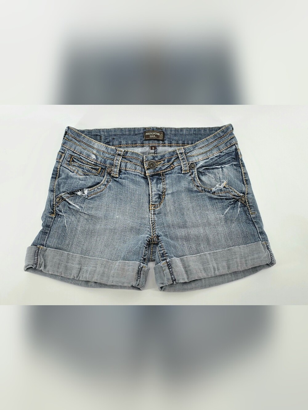Underground Soul Distressed Cuffed Denim Jean Shorts Medium Wash - Junior Size 9